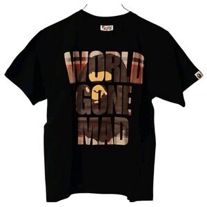 BAPE World Gone Mad Tee – Brown Ape Head Logo – Black – Size Small – NWT